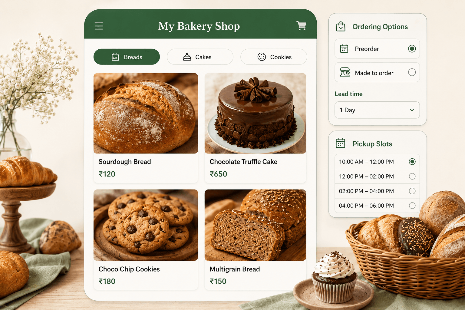 Set up your bakery shop in minutes